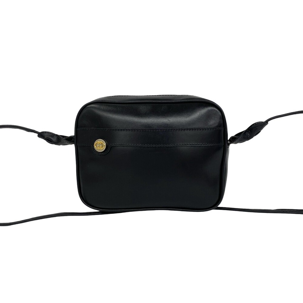 GUCCI Old Gucci GG Logo Hardware Leather Mini Shoulder Bag Sacoche Pouch Blac...